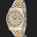 Rolex Datejust 36 16233 (1996) - Beige wijzerplaat 36mm Goud/Staal (1/8)