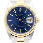 Rolex Oyster Perpetual Date 15223 (1989) - Blauw wijzerplaat 34mm Goud/Staal (1/8)
