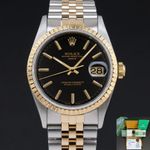 Rolex Oyster Perpetual Date 15223 (1990) - Zwart wijzerplaat 34mm Goud/Staal (1/8)
