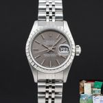 Rolex Oyster Perpetual Lady Date 69240 (1991) - Grey dial 26 mm Steel case (1/8)