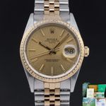 Rolex Oyster Perpetual Date 15223 (1990) - Champagne dial 34 mm Gold/Steel case (1/8)