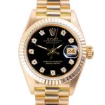 Rolex Lady-Datejust 69178 (1986) - Black dial 26 mm Yellow Gold case (3/8)