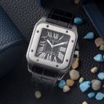 Cartier Santos 100 W2020010 (Unknown (random serial)) - Black dial 38 mm Steel case (1/8)