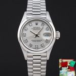 Rolex Lady-Datejust 69166 (1989) - Zilver wijzerplaat 26mm Platina (1/8)