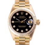 Rolex Lady-Datejust 69178 (1989) - Black dial 26 mm Yellow Gold case (3/8)