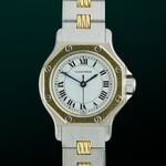 Cartier Santos 0907 (1990) - Wit wijzerplaat 25mm Goud/Staal (1/8)