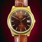 Omega Genève 166.0168 (1973) - Red dial 36 mm Gold/Steel case (1/8)