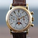 Patek Philippe Perpetual Calendar Chronograph 3970EJ (1992) - Zilver wijzerplaat 36mm Geelgoud (8/8)