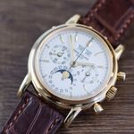 Patek Philippe Perpetual Calendar Chronograph 3970EJ (1992) - Zilver wijzerplaat 36mm Geelgoud (7/8)