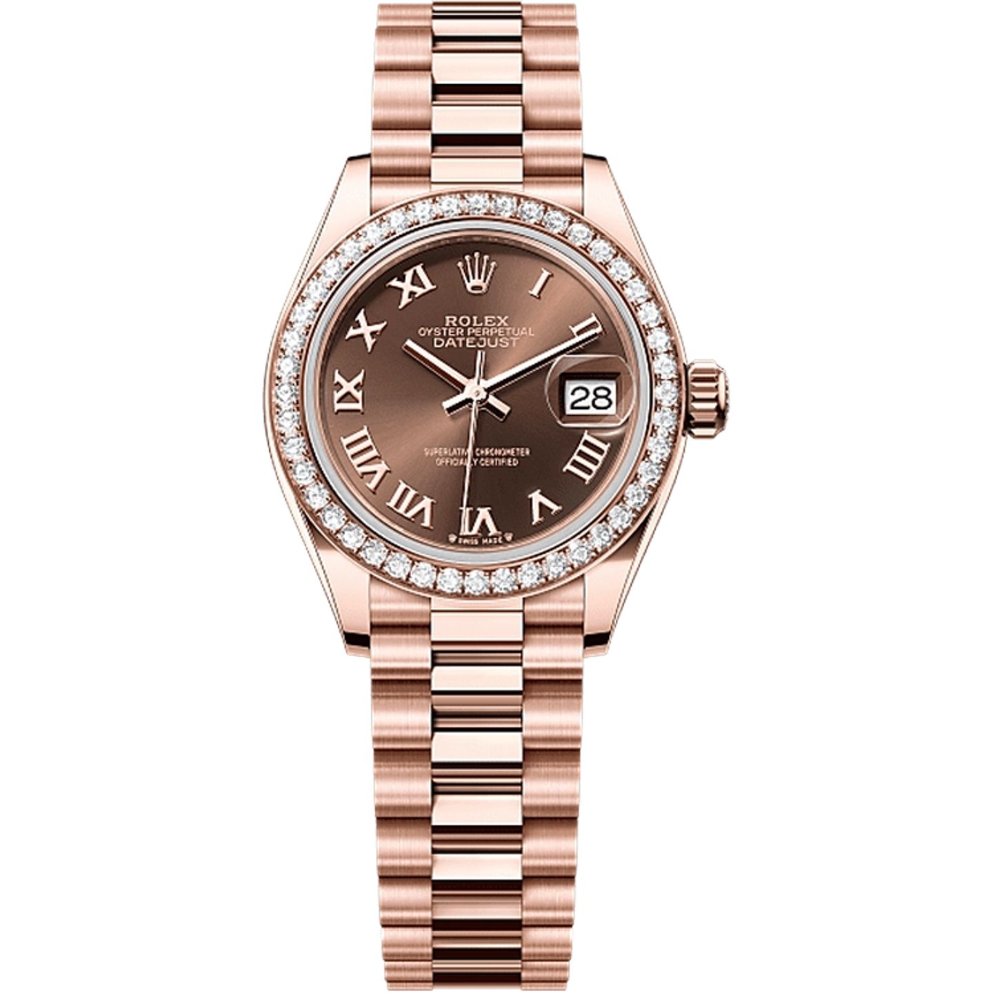 Rolex Lady-Datejust 279135RBR (2025) - Bruin wijzerplaat 28mm Roségoud (1/1)