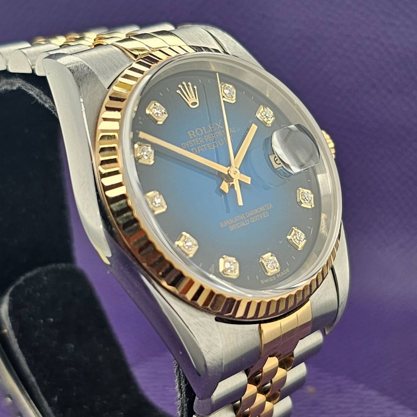 Rolex Datejust 36 16233 (2002) - Blue dial 36 mm Gold/Steel case (4/5)