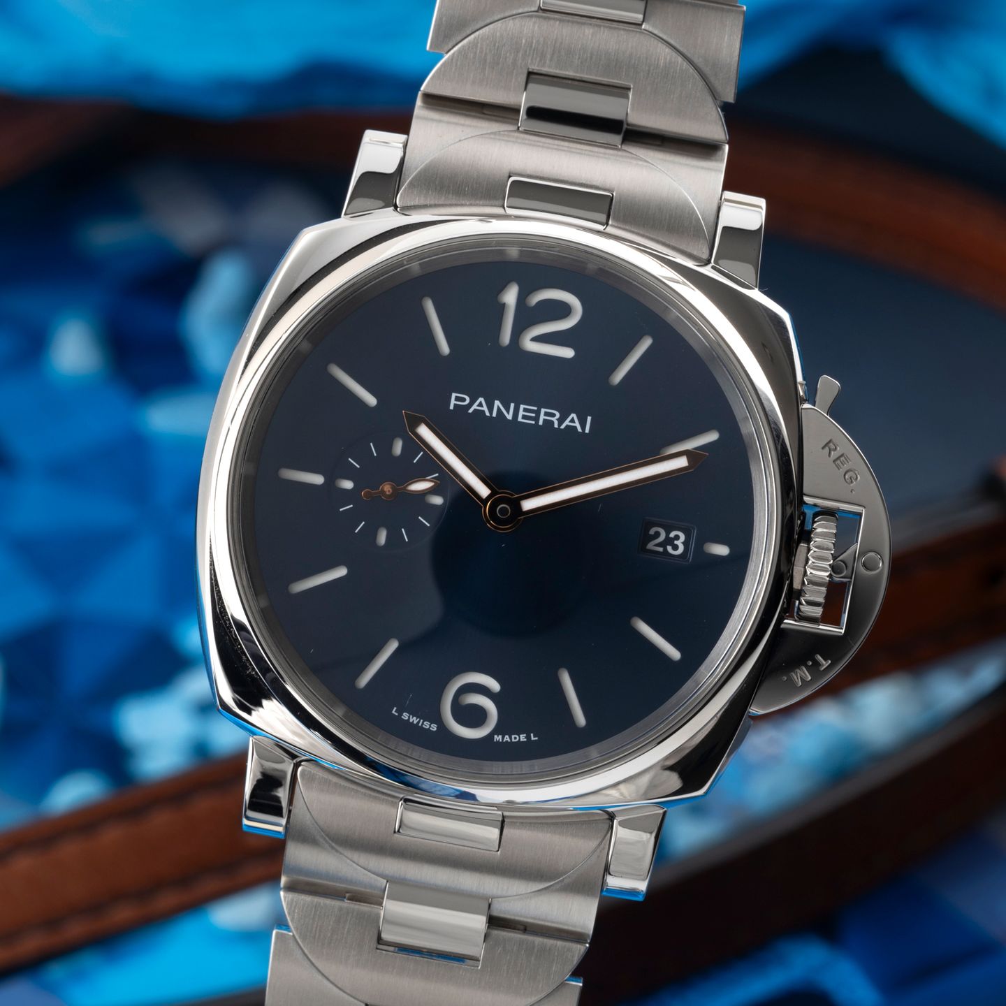 Panerai Luminor Due PAM01124 (Onbekend (willekeurig serienummer)) - Blauw wijzerplaat 42mm Staal (3/8)