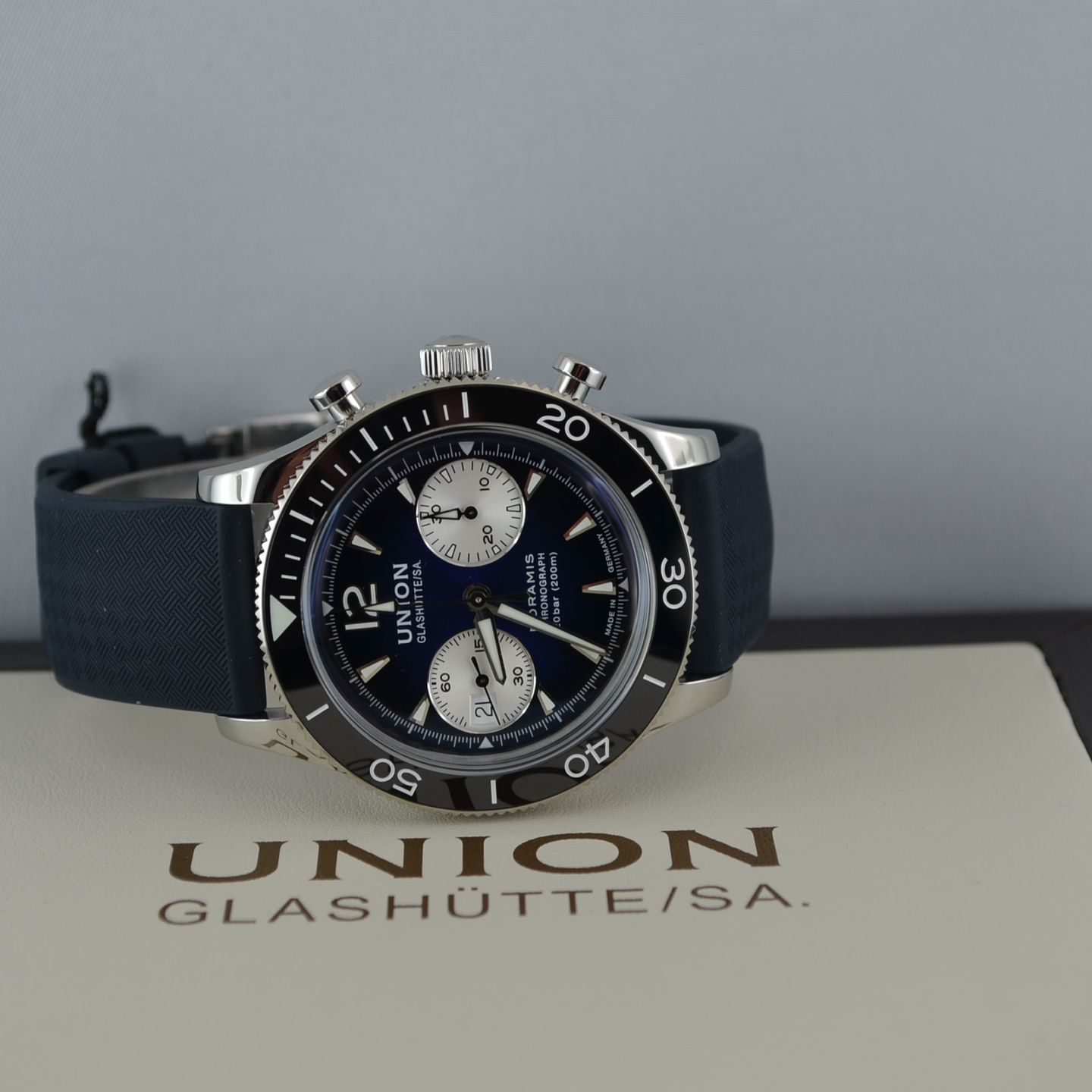 Union Glashütte Noramis Chronograph D012.927.18.057.00 (Unknown (random serial)) - Blue dial 43 mm Steel case (4/5)