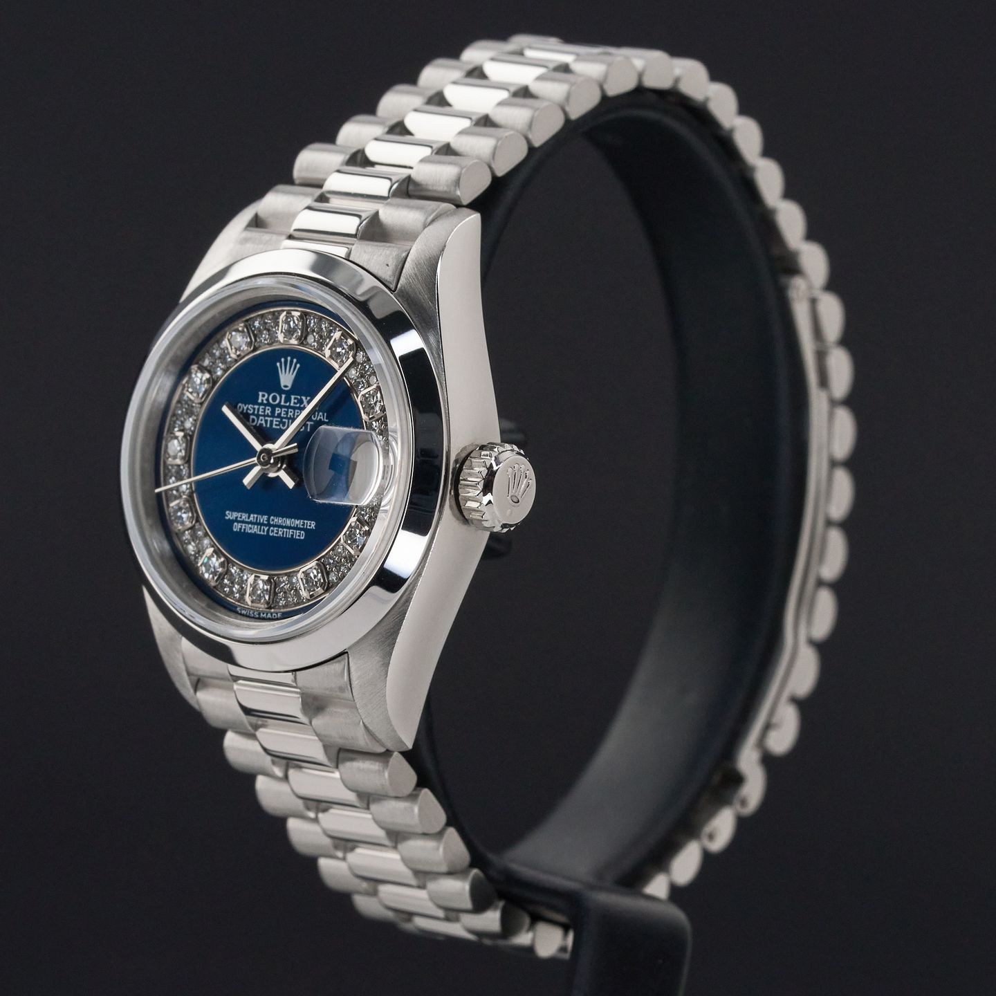 Rolex Lady-Datejust 69166 (1997) - Blue dial 26 mm Platinum case (4/8)