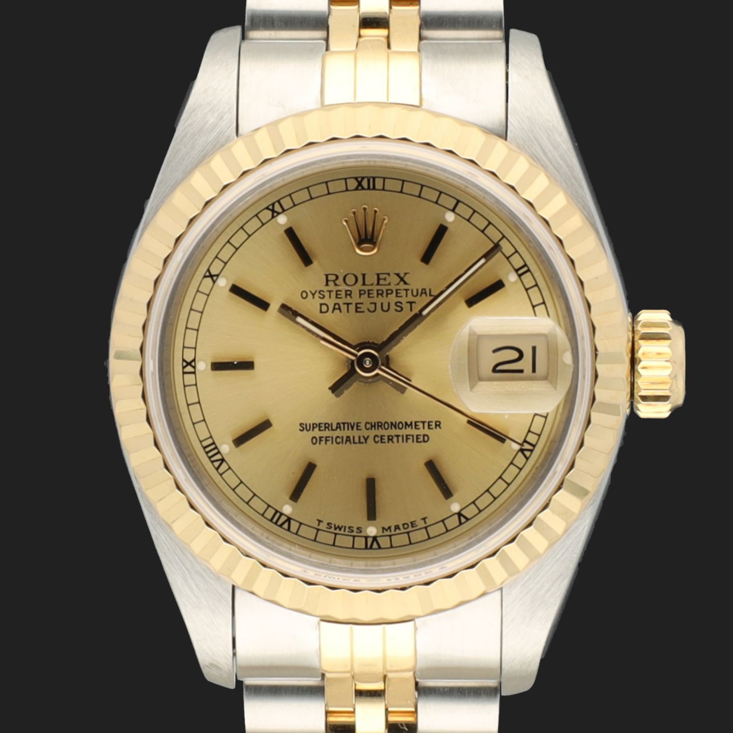 Rolex Lady-Datejust 69173 (1990) - Champagne dial 26 mm Gold/Steel case (3/8)