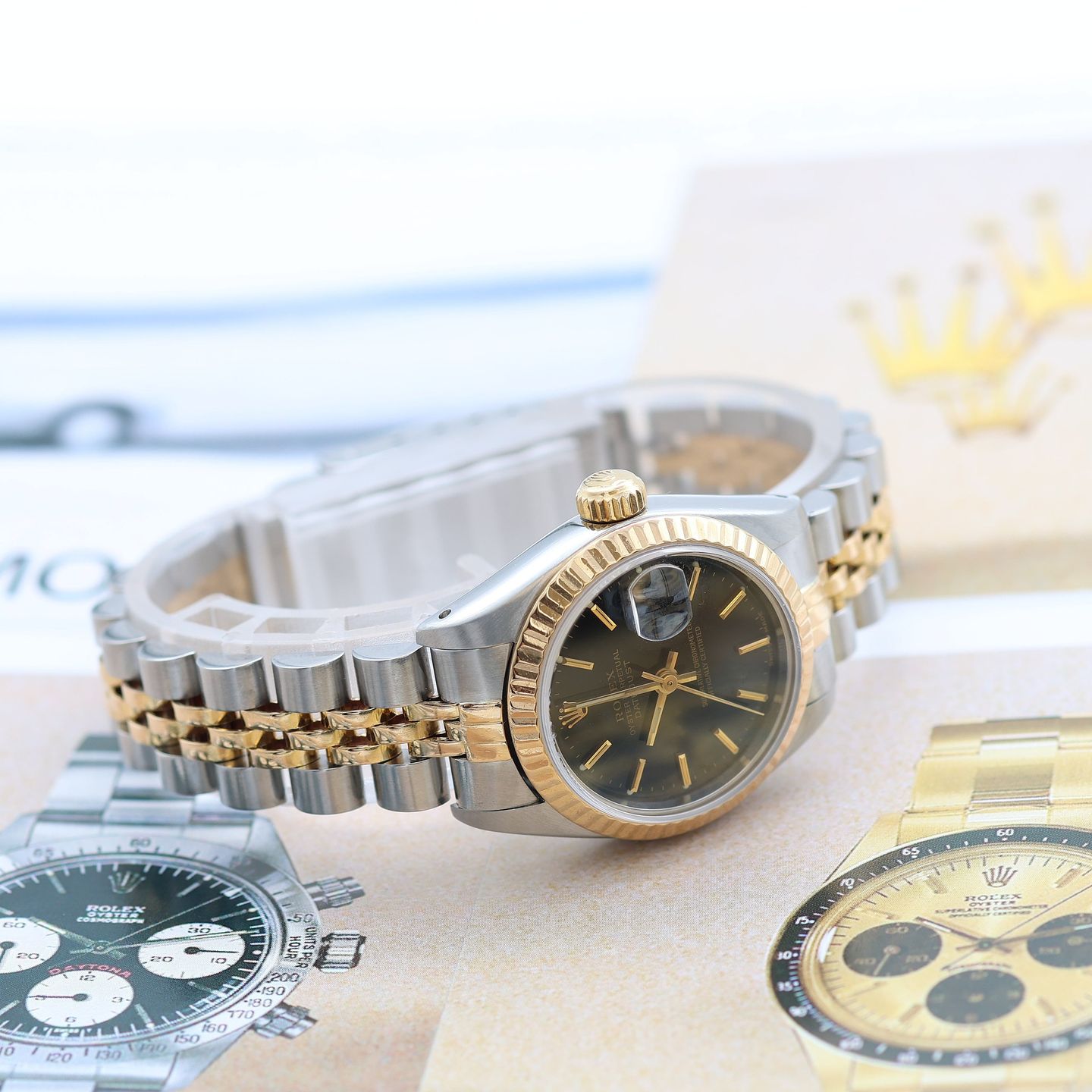 Rolex Lady-Datejust 69173 (Unknown (random serial)) - Black dial 26 mm Gold/Steel case (7/8)