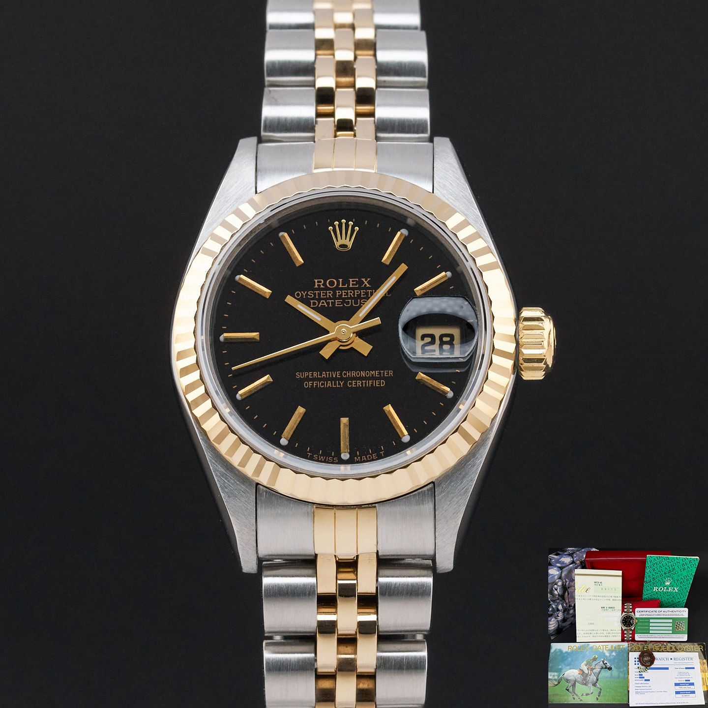 Rolex Lady-Datejust 69173 (1995) - Black dial 26 mm Gold/Steel case (1/8)