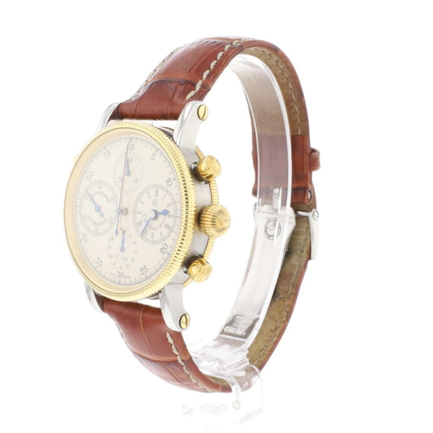 Chronoswiss Chronograph Rattrapante CH-7322 (1997) - Champagne dial 39 mm Gold/Steel case (2/6)