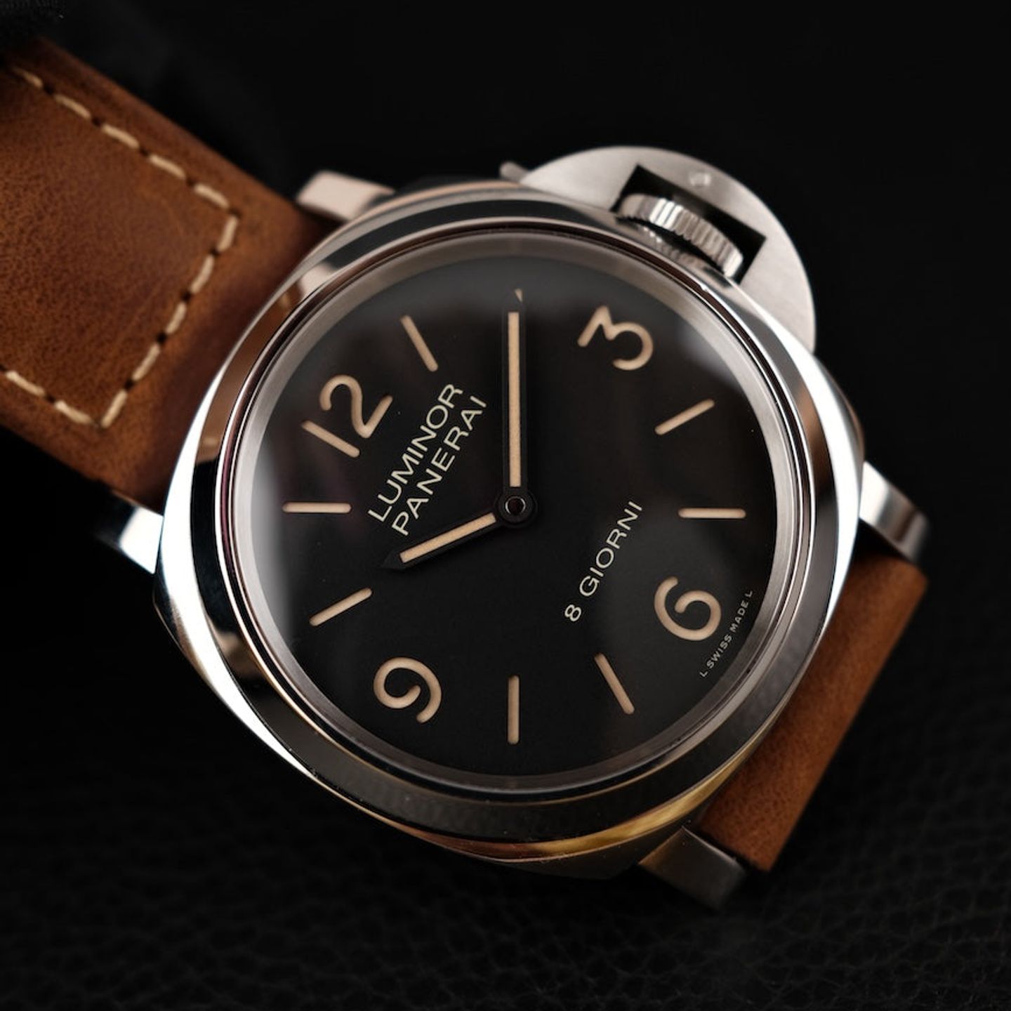 Panerai Luminor Base 8 Days PAM00914 (2021) - Zwart wijzerplaat 44mm Staal (7/8)