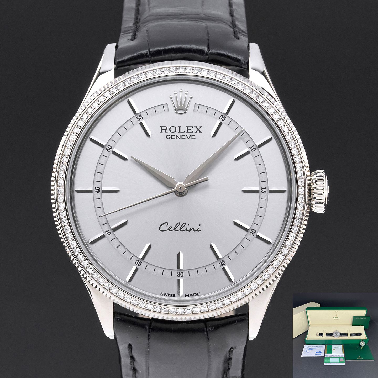 Rolex Cellini Time 50609RBR (2018) - Black dial 39 mm White Gold case (1/8)