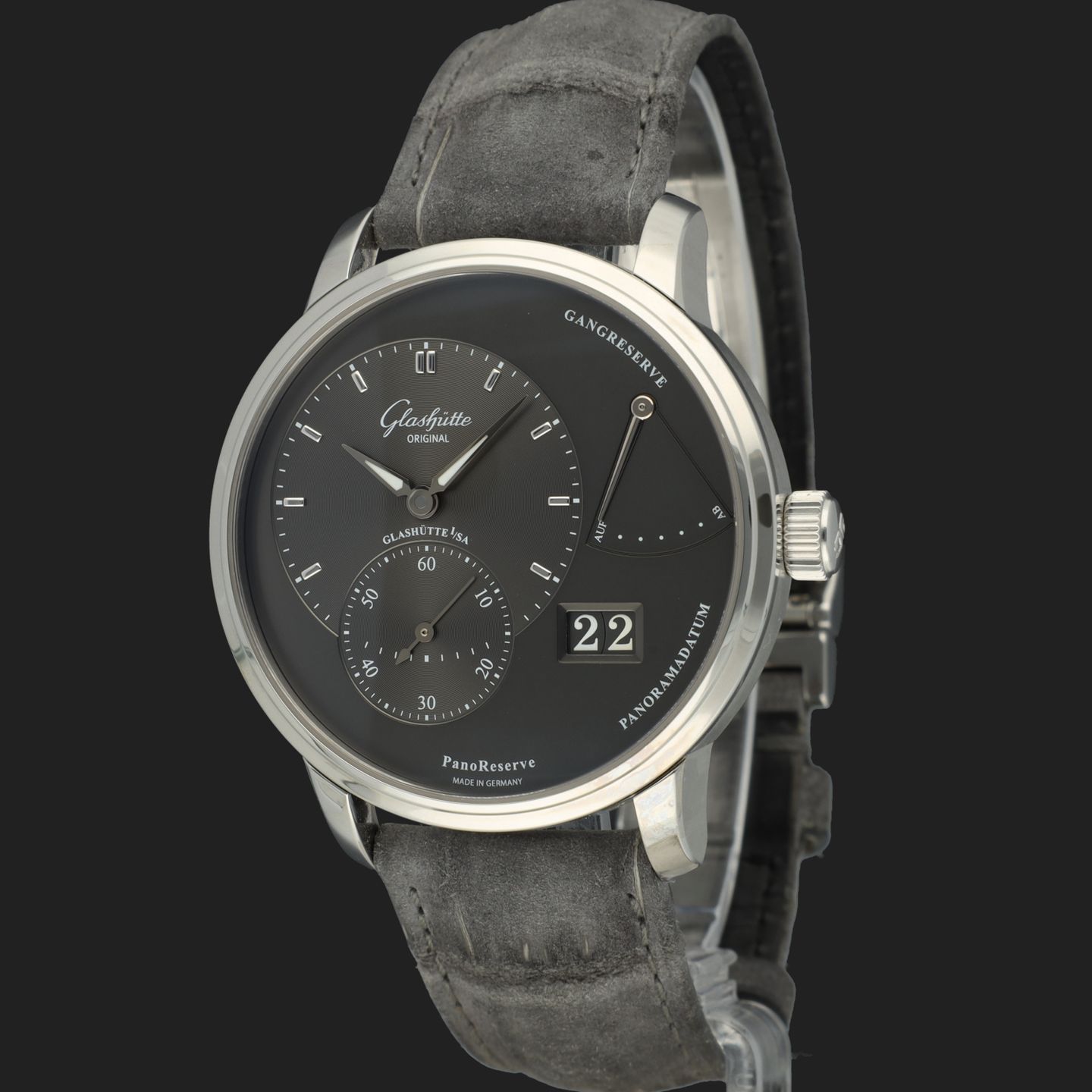 Glashütte Original PanoReserve 1-65-01-23-12-62 (2024) - Grijs wijzerplaat 40mm Staal (1/8)