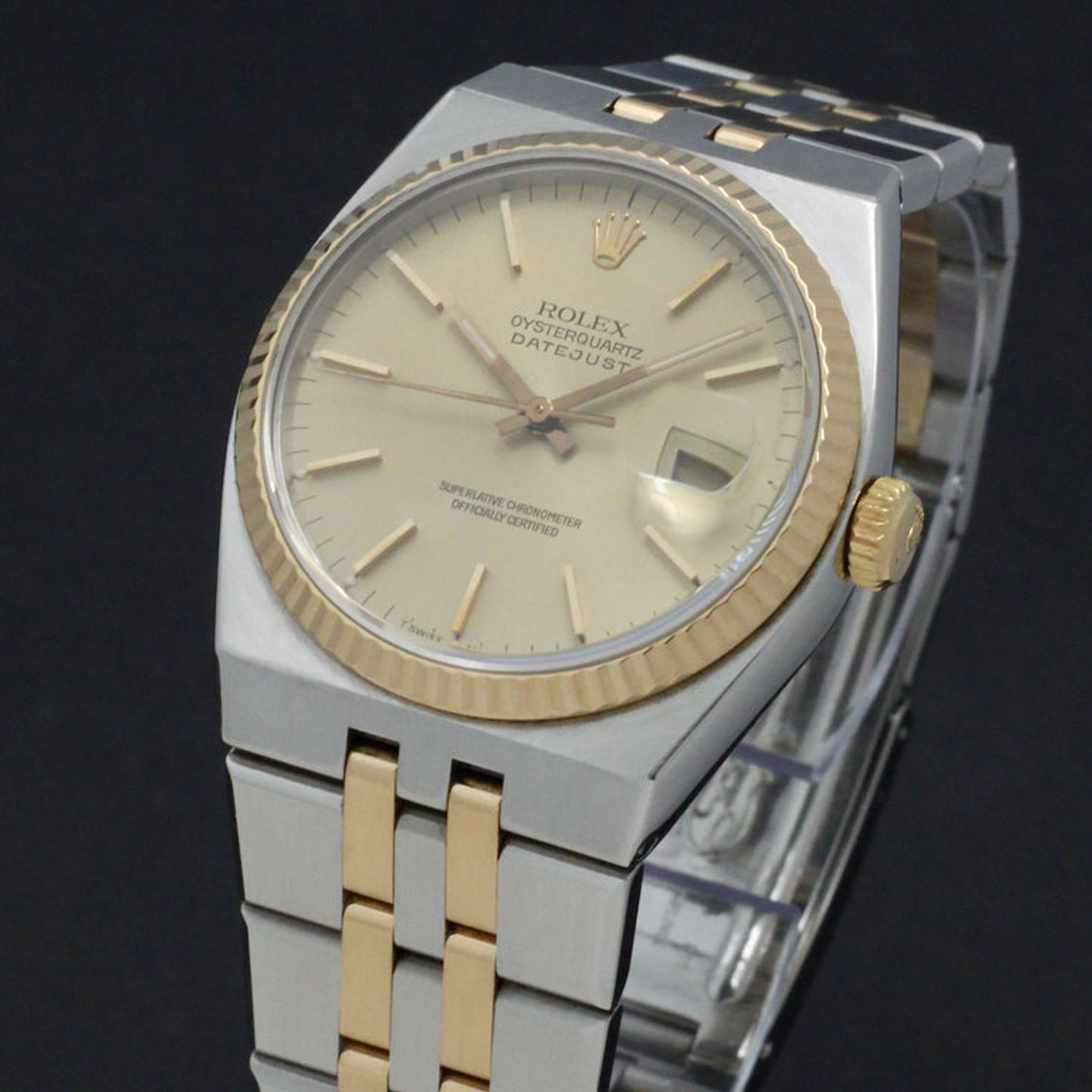 Rolex Datejust Oysterquartz 17013 (1989) - Gold dial 36 mm Gold/Steel case (7/7)