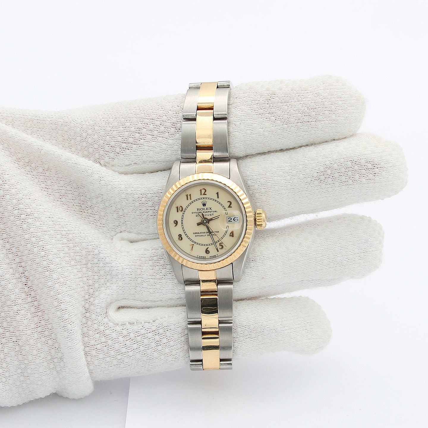 Rolex Lady-Datejust 69173 (Unknown (random serial)) - Beige dial 26 mm Gold/Steel case (3/8)