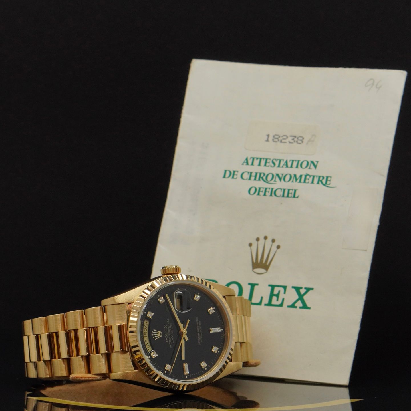 Rolex Day-Date 36 18238 (1991) - Black dial 36 mm Yellow Gold case (5/7)