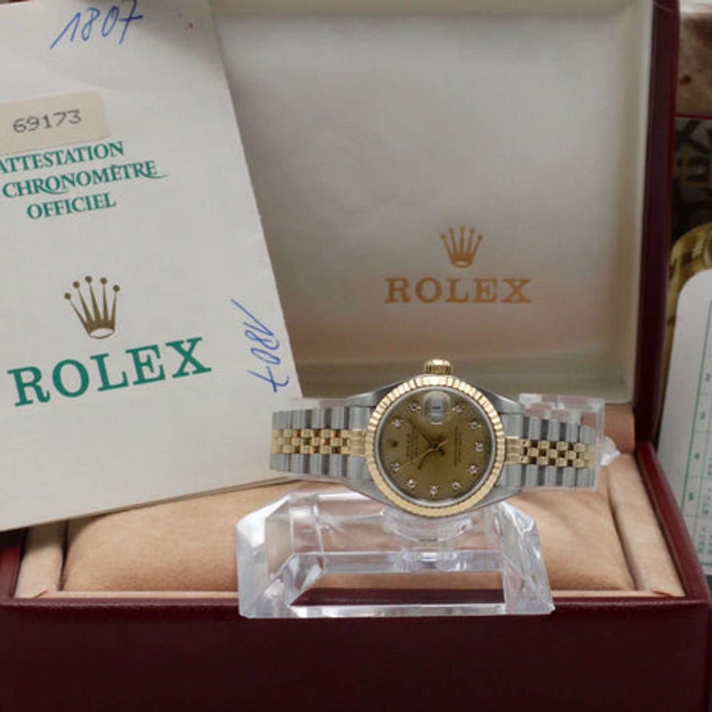 Rolex Lady-Datejust 69173 (1990) - Gold dial 26 mm Gold/Steel case (3/7)