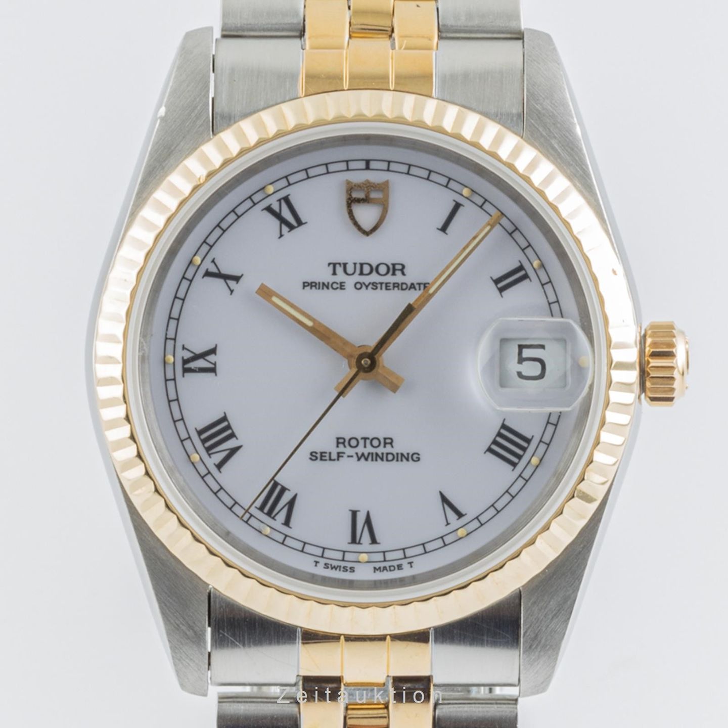 Tudor Prince Oysterdate 74033 (1995) - White dial 34 mm Gold/Steel case (5/8)