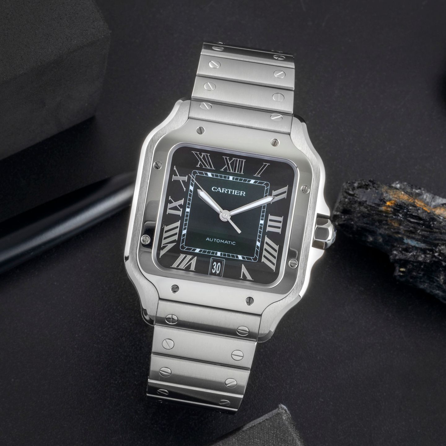 Cartier Santos WSSA0062 (Onbekend (willekeurig serienummer)) - Groen wijzerplaat 40mm Staal (1/8)