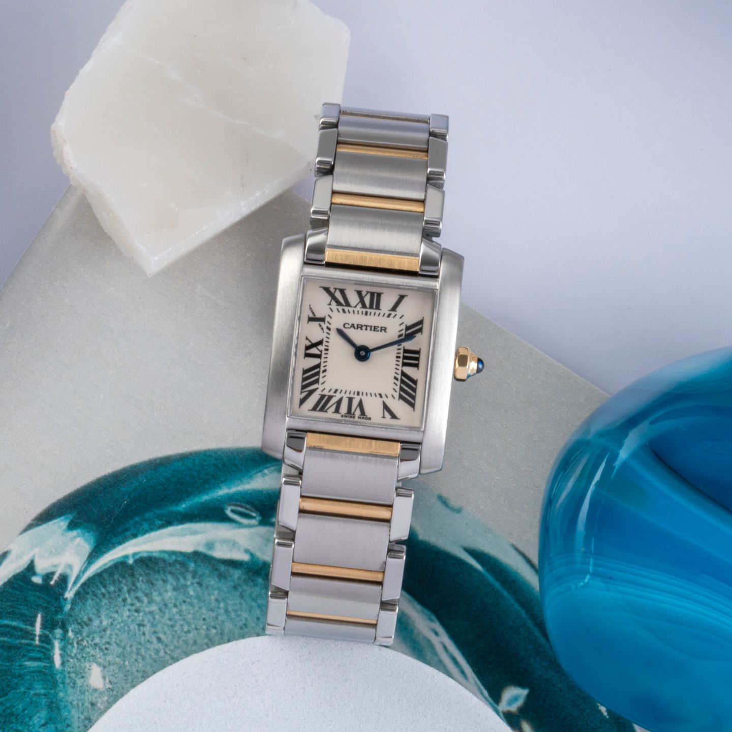 Cartier Tank Française W51007Q4 (2000) - Silver dial 25 mm Gold/Steel case (1/8)