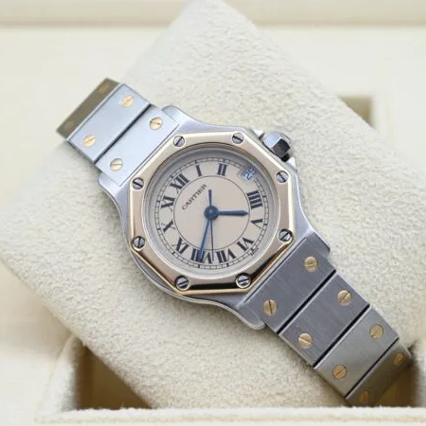 Cartier Santos 187903 (1991) - Beige wijzerplaat 25mm Goud/Staal (1/7)