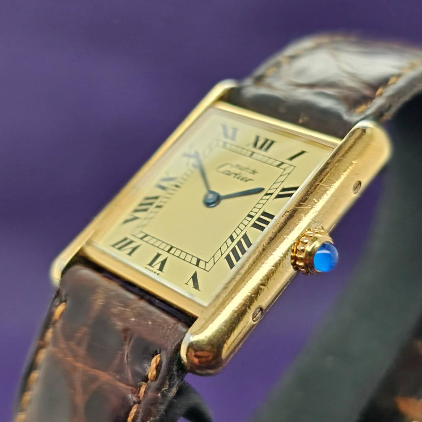 Cartier Tank Vermeil Unknown (1990) - Yellow dial 30 mm Silver case (3/5)