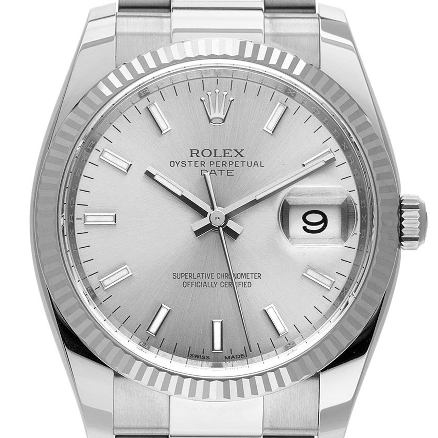Rolex Oyster Perpetual Date 115234 (2017) - Silver dial 34 mm Steel case (1/8)