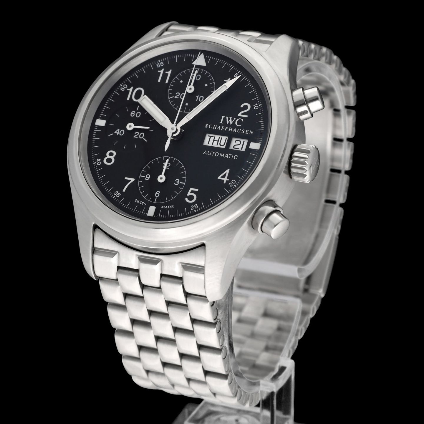 IWC Pilot Chronograph IW370607 (2004) - Zwart wijzerplaat 39mm Staal (2/8)