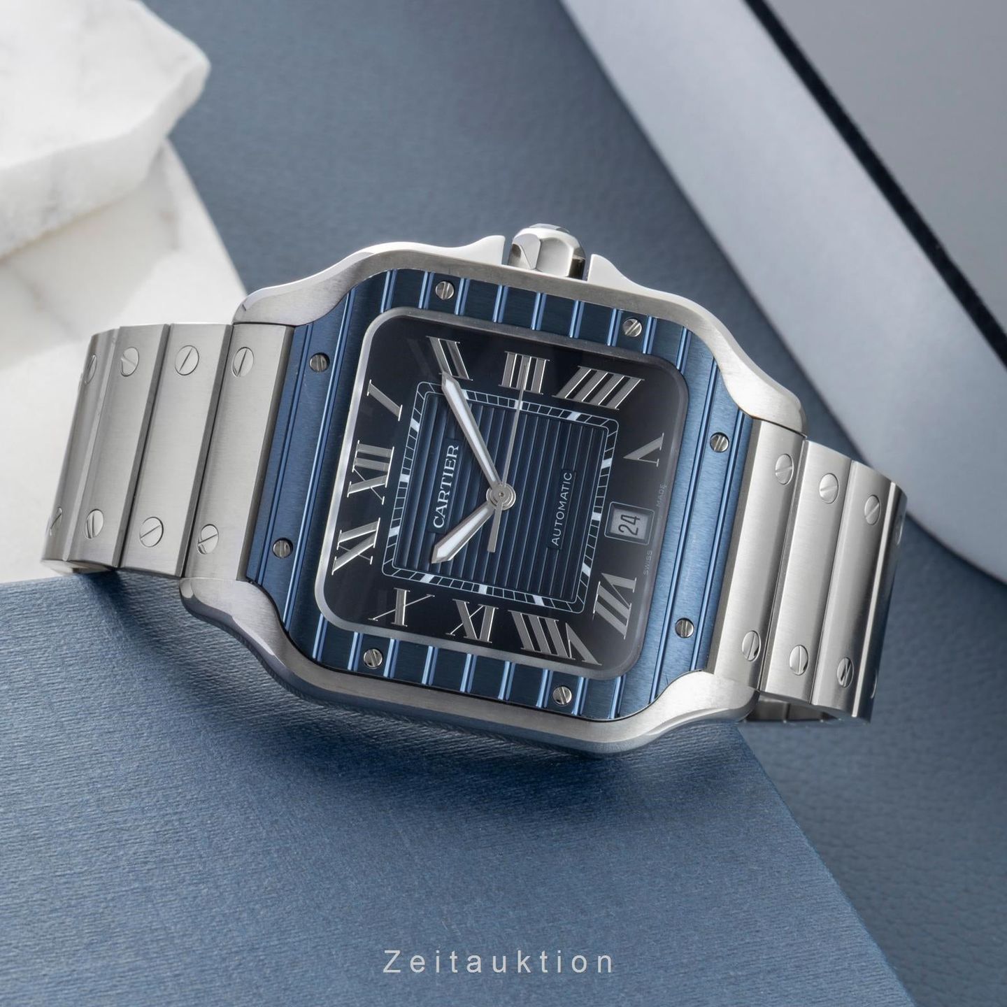 Cartier Santos WSSA0048 (Onbekend (willekeurig serienummer)) - Blauw wijzerplaat 40mm Staal (2/8)