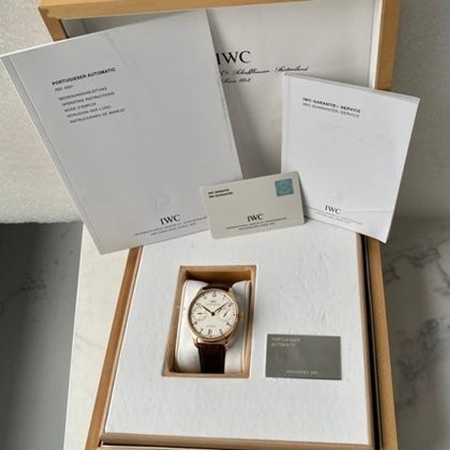 IWC Portuguese Automatic IW500101 (2006) - Silver dial 42 mm Rose Gold case (3/8)