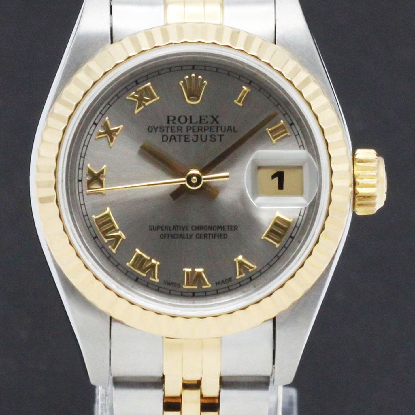 Rolex Lady-Datejust 69173 (1998) - Grey dial 26 mm Gold/Steel case (1/7)