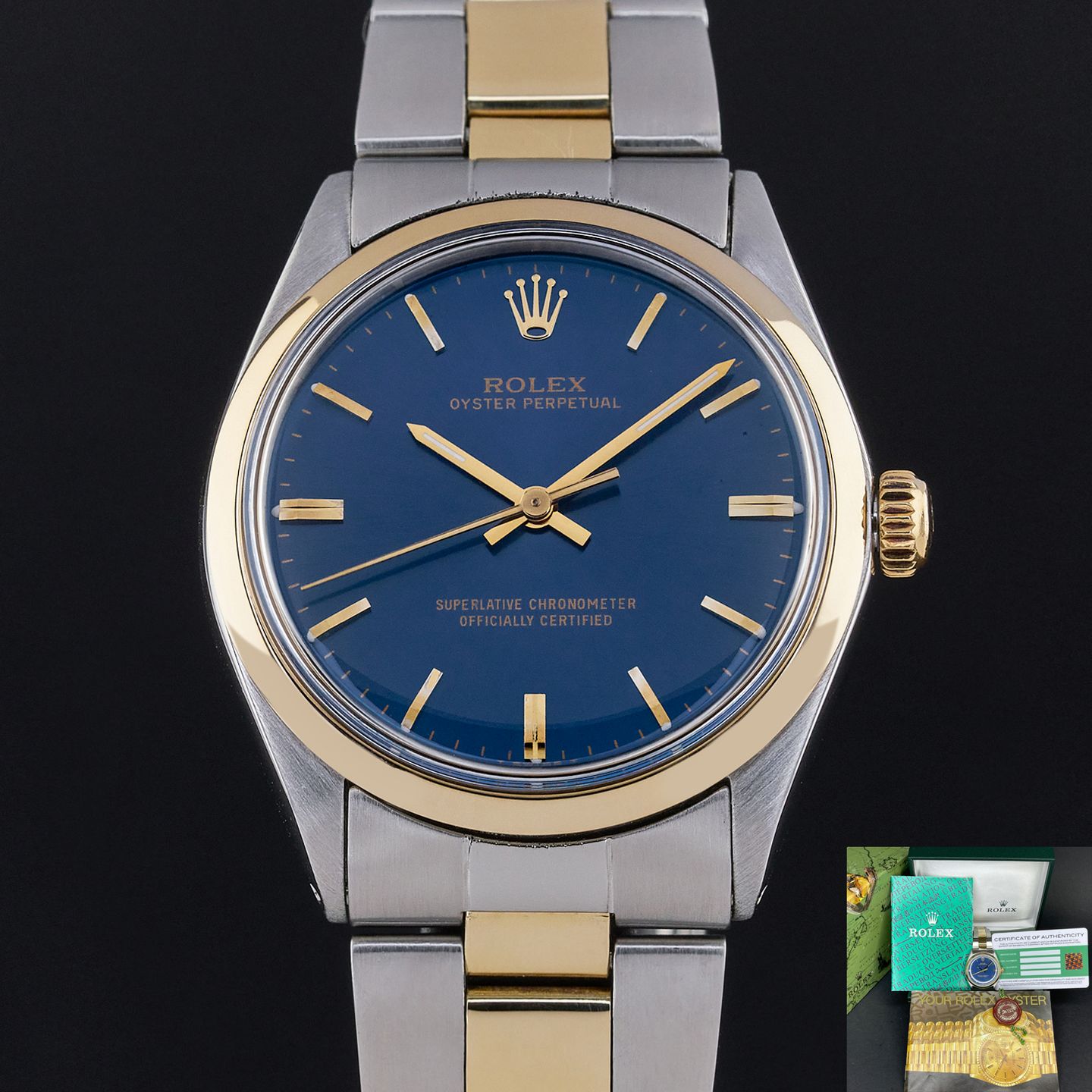 Rolex Oyster Perpetual 1002 (1969) - Blauw wijzerplaat 34mm Goud/Staal (1/7)