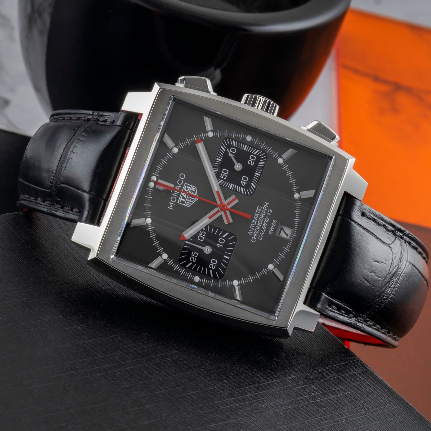 TAG Heuer Monaco Calibre 12 CAW211J.FC6476 (Unknown (random serial)) - Black dial 39 mm Steel case (2/8)