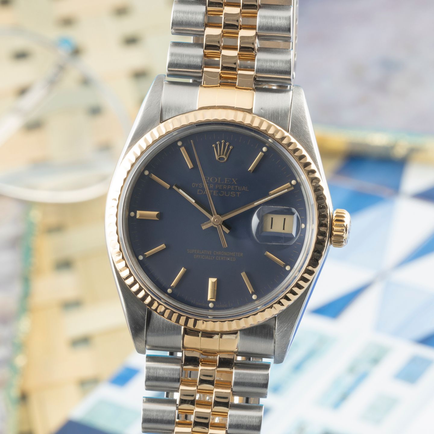 Rolex Datejust 36 16013 (1985) - Blauw wijzerplaat 36mm Goud/Staal (3/8)