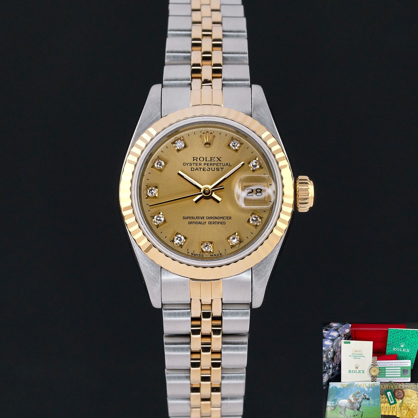 Rolex Lady-Datejust 69173 (1990) - Champagne wijzerplaat 26mm Goud/Staal (1/8)