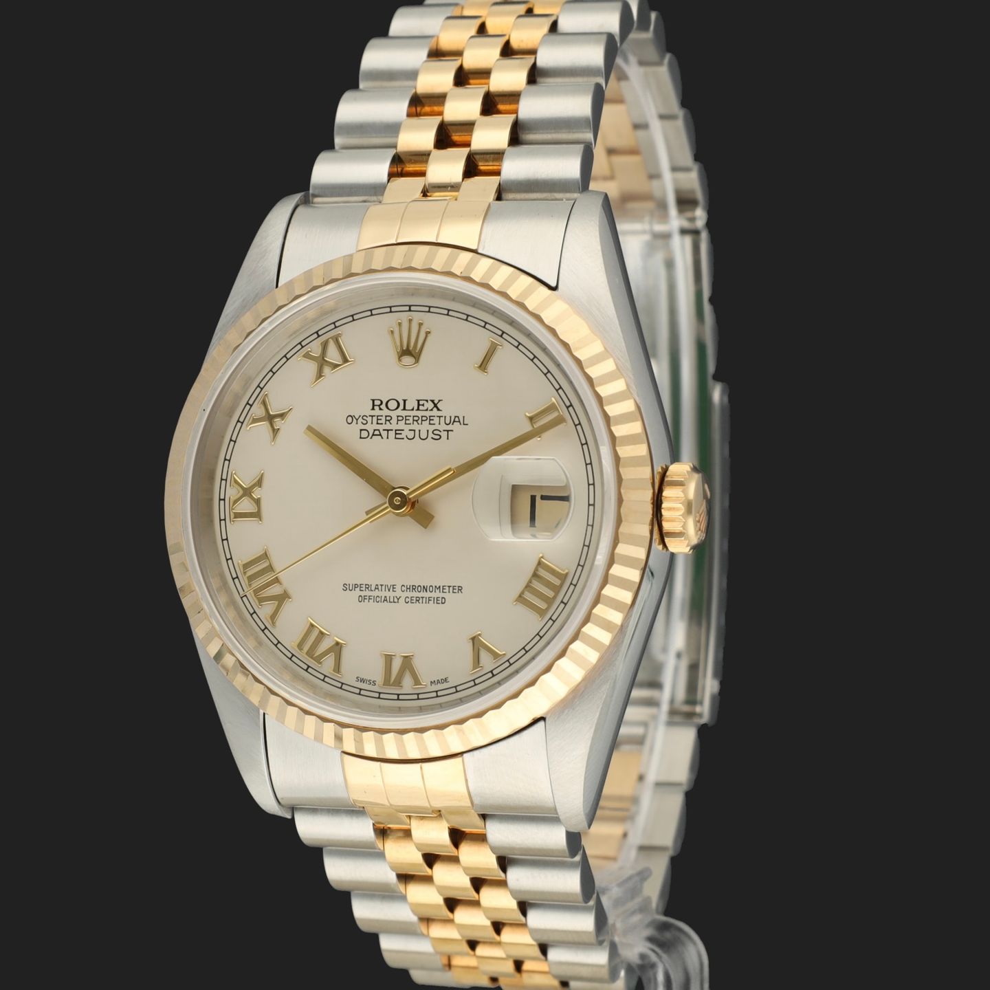 Rolex Datejust 36 16233 (1996) - Beige wijzerplaat 36mm Goud/Staal (1/8)