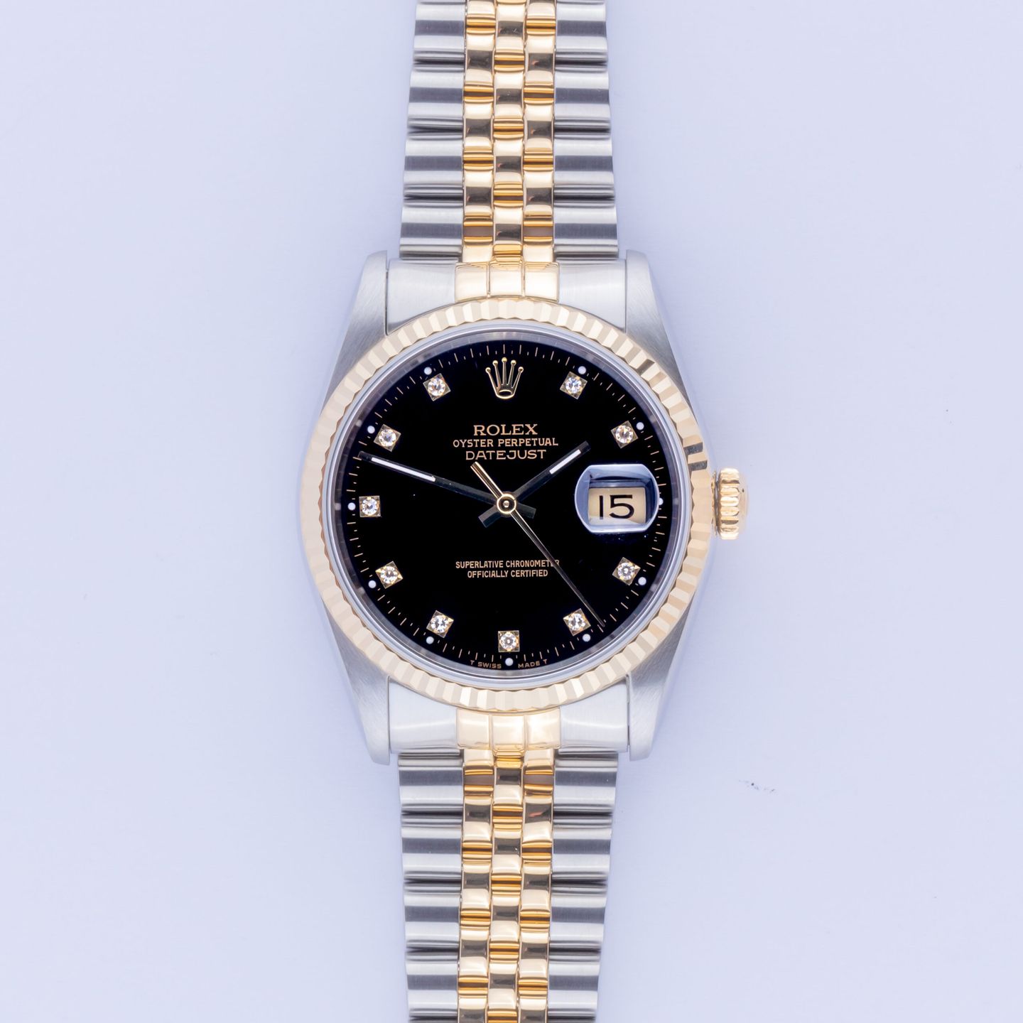 Rolex Datejust 36 16233 (1991) - Zwart wijzerplaat 36mm Goud/Staal (3/8)