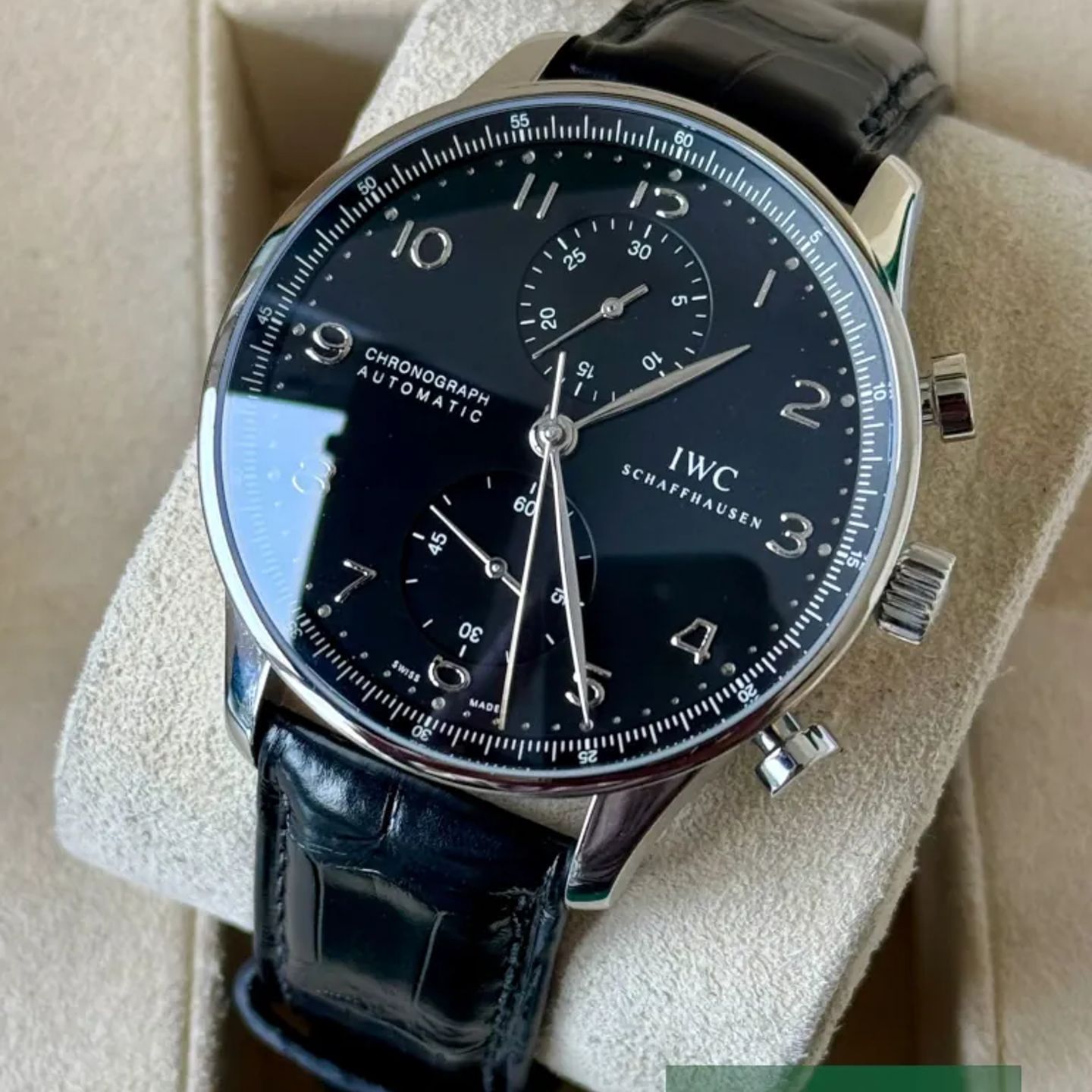IWC Portuguese Chronograph IW371447 (Onbekend (willekeurig serienummer)) - Zwart wijzerplaat 41mm Staal (3/7)