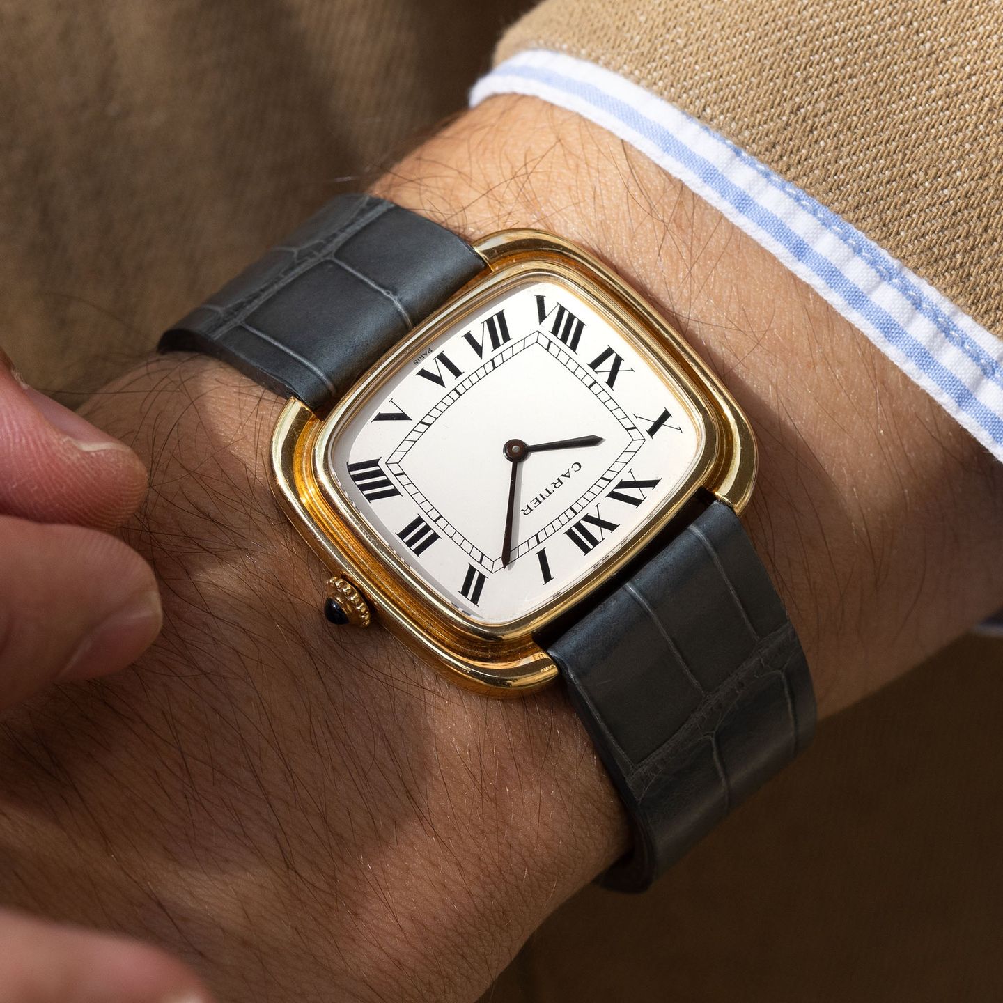 Cartier Vintage 9705 (1970) - Wit wijzerplaat 35mm Geelgoud (1/8)