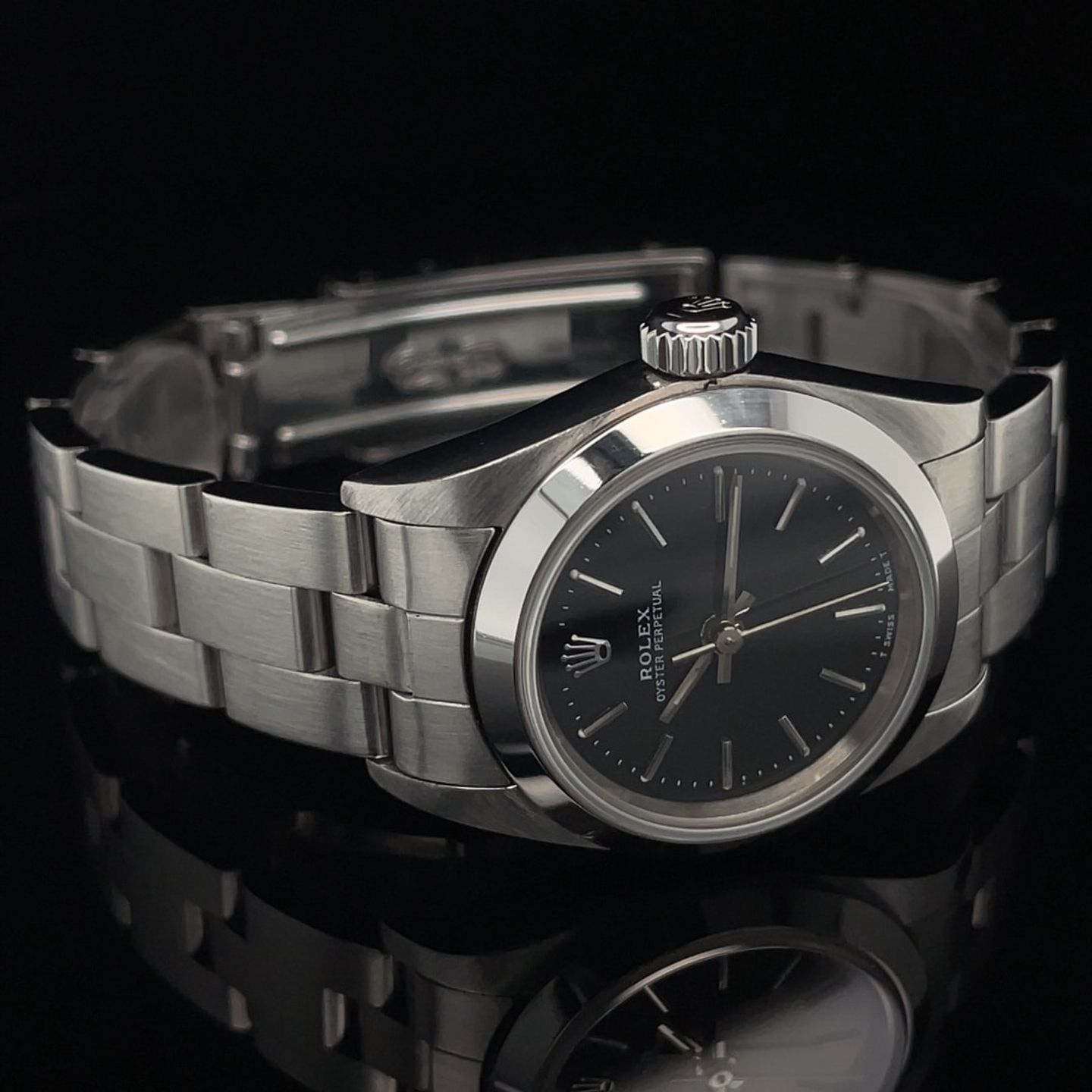 Rolex Oyster Perpetual 67180 (1998) - Black dial 26 mm Steel case (8/8)
