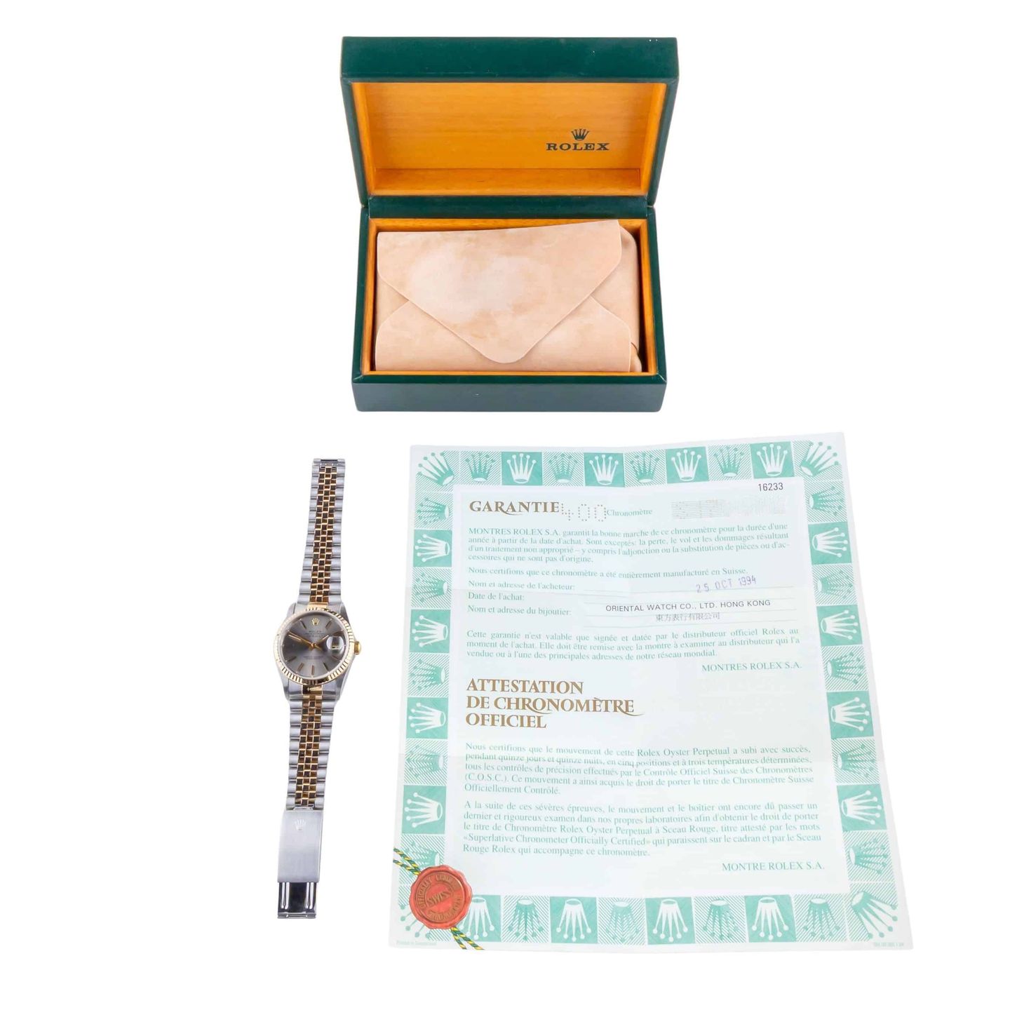 Rolex Datejust 36 16233 (1993) - Grey dial 36 mm Gold/Steel case (8/8)