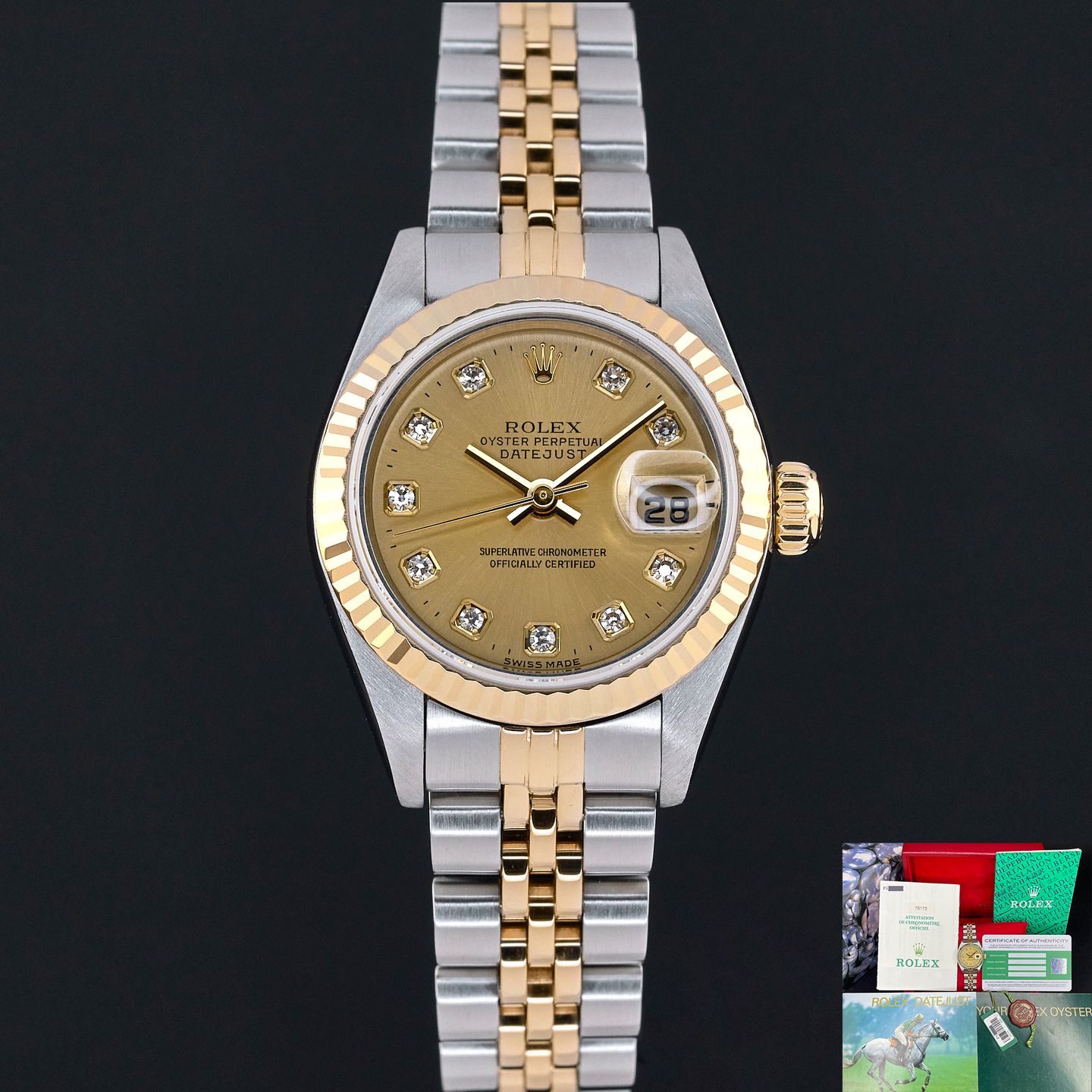 Rolex Lady-Datejust 79173 (2000) - Champagne wijzerplaat 26mm Goud/Staal (1/8)